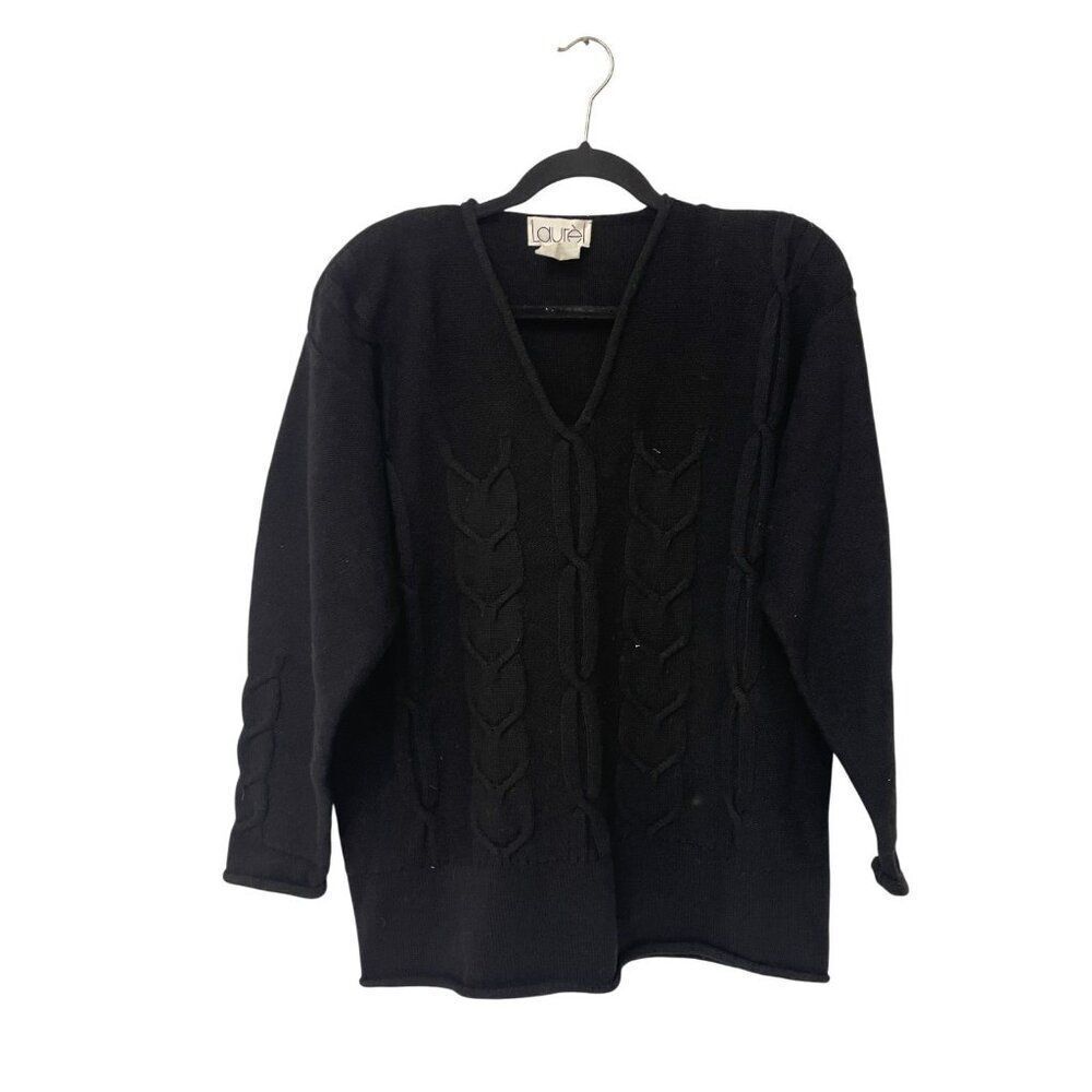 Vintage Laurel Womens Sweater Size 38 Black Long Sleeve V-neck Wool Blend